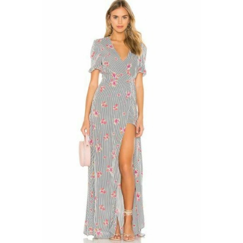 New Flynn Skye Celeste Maxi Wrap Dress Womens XL Striped Floral Moon River
